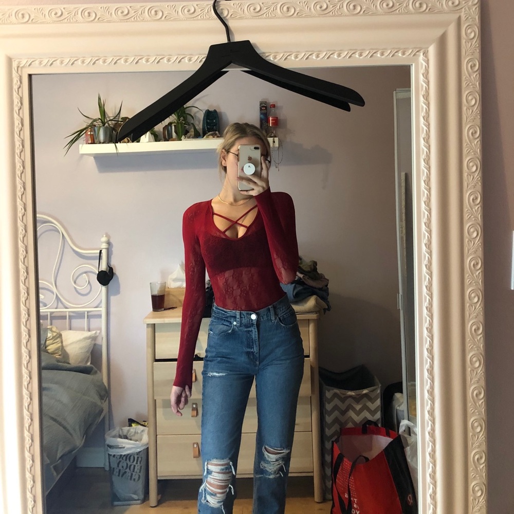 Red lace long sleeve